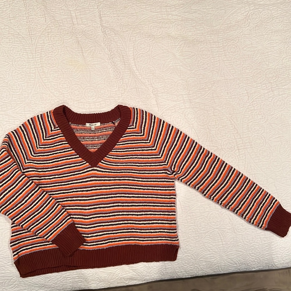 Burgundy and Pastel Madewell Sweater